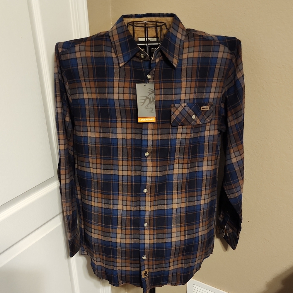 Legendary Whitetails Navy and Brown Plaid Flannel - Picture 1 of 7